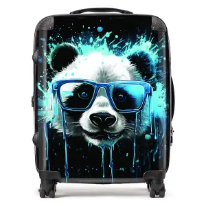 Blue Splashart Panda Face Suitcase - Large