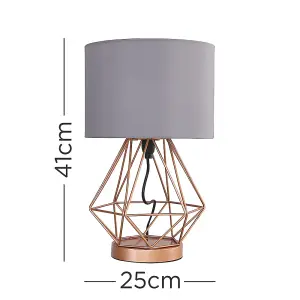 ValueLights Melrose Modern Copper Metal Basket Cage Touch Table Lamp with Grey Shade