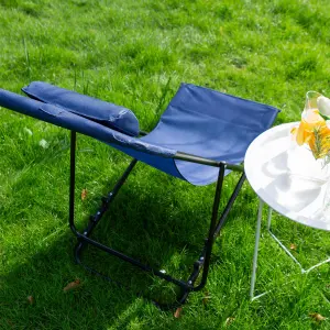 Harbour Housewares Folding Metal Deck Chairs - Matt Black/Navy - Pack of 2