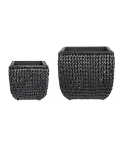 Set of 2 Plant Pots BERBERIS PE Rattan Black