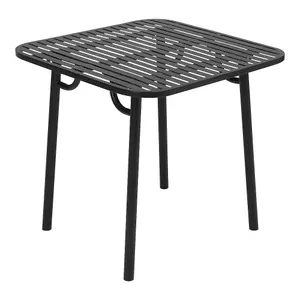 Black 80cm W Outdoor Garden Dining Table with Metal Slatted Top