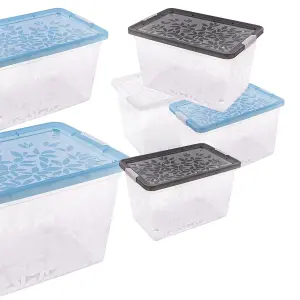 55L Set Of 6 Elegant Jasmine Leaves Home Living Room Bedroom Storage Boxes With Clip Locked Lids