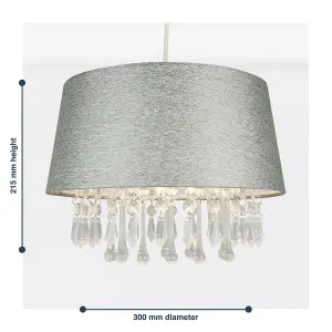 First Choice Lighting Set of 2 Sparkle Grey Jewelled Easy Fit Light Shades