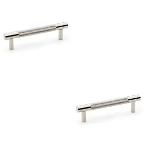 2 PACK - Knurled T Bar Door Pull Handle - Polished Nickel - 96mm Centres Premium Drawer