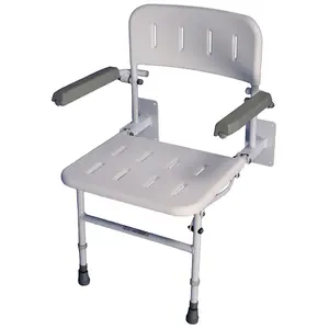 Deluxe Wall Mounted Shower Seat with Arms  Fold Away - Rust free Aluminium