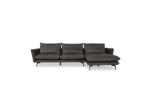 Savoy 3 Seater Velvet Sofa With Right Hand Chaise, Steel Grey Velvet