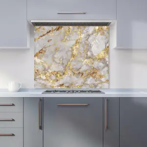 Gold Quartz Effect Premium Glass Kitchen Splashback W700mm x H750mm