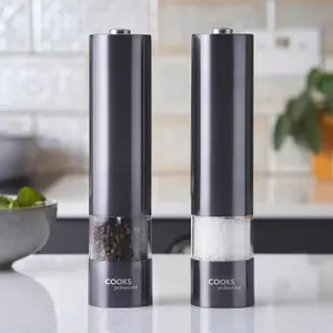 Cooks Professional Electric Salt and Pepper Mill Grinder Set Shaker Automatic with Stand Graphite Grey