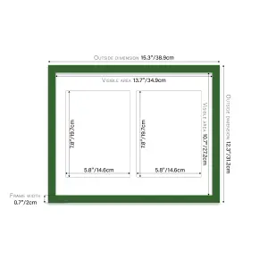 14x11 Inch 2 Opening Photo Collage Frame, Display Two 8x6 Inch Photos, Multi Aperture Family Picture Frame, Green