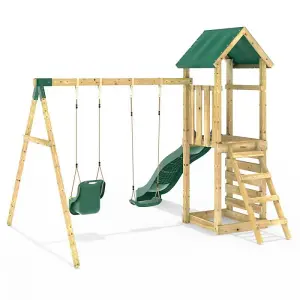 Rebo Adventure Wooden Climbing Frame, Swing Set and Slide - Rainier Green