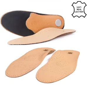 Leather Shoe Insoles with Orthotic Footbed I Insoles with Arch Support and Heel Cushion for Men and Women (UK 8/42 EU)