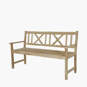 Brown Teak 3 Seater Acacia Wood Garden Bench