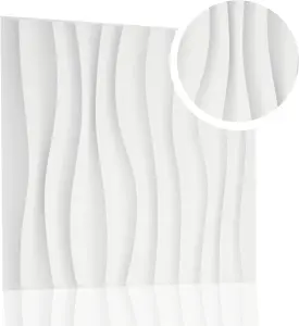 3D Wall Panels with Adhesive Included - Pack of 6 Sheets - Covering 16.15 ft² / 1.5 m² - Decorative Modern White Waves Design