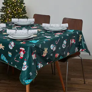 Celebright Festive Christmas PVC Tablecloth - 52x90in - Green Jolly Holiday