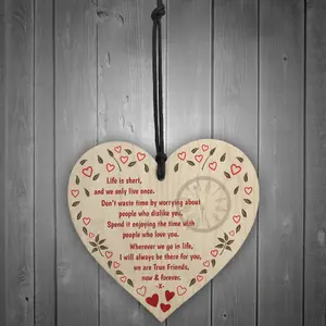 Red Ocean True Friends Now Forever Wooden Hanging Heart Plaque