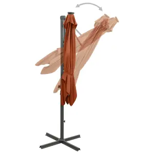 Berkfield Cantilever Umbrella with Pole and LED Lights Terracotta 300 cm