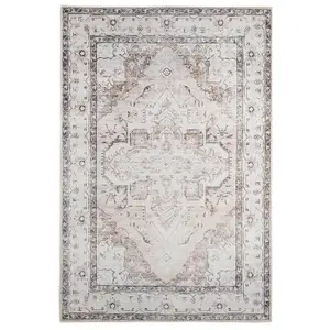 Greige Vintage Medallion Anti Slip Washable Rug 200x290cm