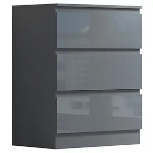 Grey Gloss Chest Of 3 Drawers Scratch Resistant Bedroom Furniture