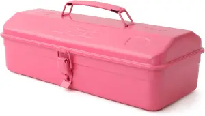 Hi-Spec Pink Steel Metal Barn Tool Box Carry Case: High-Gloss Finish Portable Storage for Everyday Use