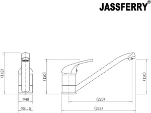 JASSFERRY Kitchen Sink Mixer Tap Caravan Monobloc Single Top Lever Swivel Spout Chrome