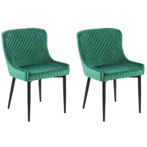 Set of 2 Dining Chairs SOLANO Velvet Green