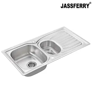 JASSFERRY Stainless Steel Kitchen Sink Inset 1.5 Bowl Reversible Drainer, 980 x 510 mm