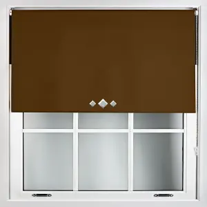 Triple Diamond Eyelet Blackout Roller Blind with Metal Fittings Free Alteration by Furnished - Brown (W)150cm x (L)165cm