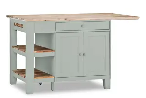 Florence Sage Green Kitchen Island with Cupboard and Shelves