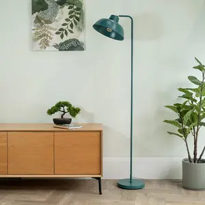 ValueLights Morris Teal Metal Stem Standing Floor Lamp with Angled Dome Shade for Living Room office