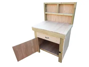 Wooden MDF top storage workbench with lockable cupboard and drawers (V.4)  (H-90cm, D-70cm, L-90cm) with back