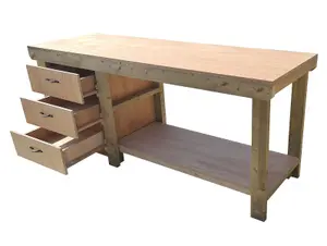 Wooden Eucalyptus top tool cabinet workbench with storage shelf (V.7)  (H-90cm, D-70cm, L-180cm)