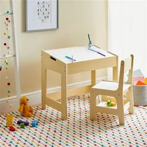 Dunelm Kids Nico Flip Desk With Chair, Natural, Kids, Natural/White, Wood