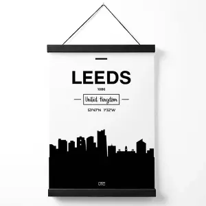 Leeds Black and White City Skyline Medium Poster with Black Hanger