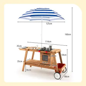 Costway Wooden Mud Kitchen Outdoor Kitchen Playset with Umbrella Sink Storage Cabinet