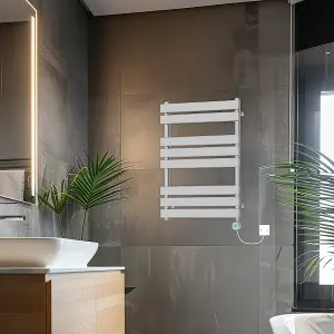 Rinse Bathrooms 800x600mm Chrome Designer Flat Panel Electric Heated Towel Rail Thermostatic Timer Bathroom Towel Radiator 400W