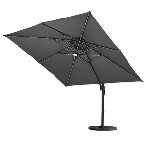 Dark Grey Outdoor Large Square Tilting Canopy LED Cantilever Parasol with Fillable Base 3M