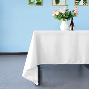 Neel Blue 90"x90" Square Spun Polyester Table Cloth, Water Resistant Linen Table Cover, White