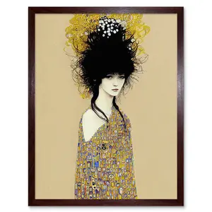 Woman Klimt Style Dress Gold Black - Print Brown Framed Paper / 25.9cm H x 20.6cm W