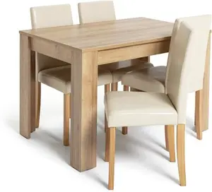 Argos Home Miami Oak Effect Dining Table & 4 Cream Chairs