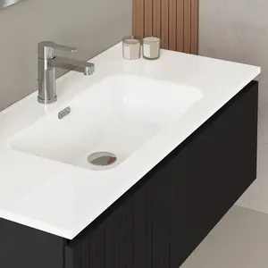 Banyetti Linea Matt Black Ribbed Wall Hung Vanity Unit 1000 x 390mm