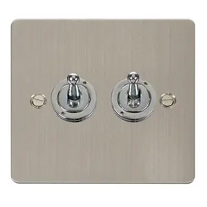 Flat Plate Stainless Steel 2 Gang 2 Way 10AX Toggle Light Switch - SE Home