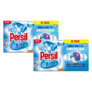 Persil XL 3 in 1 Washing Capsules Non Bio Stain Removal 36 Washes, 2 Pack