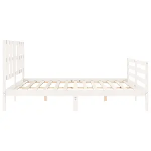 Berkfield Bed Frame with Headboard White Super King Size Solid Wood