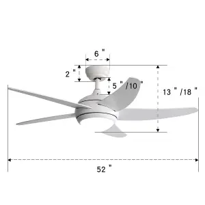 White 5 Blade Ceiling Fan Light with  Remote Control 52 Inch