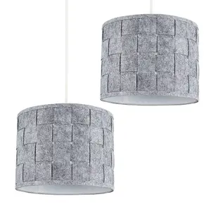 ValueLights Monza Pair of Grey Weave Fabric Pendant Light Shades