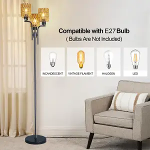 Garwarm 3-Light Woven Floor Lamp Swivel Foot Switch