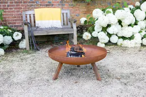 Primrose Corten Steel Fire Bowl With Round Legs 80cm Round