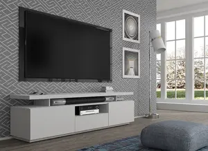 Sleek Adam TV Cabinet H510mm W1800mm D400mm in White with Hinged Doors, Drawer, and Cable Management