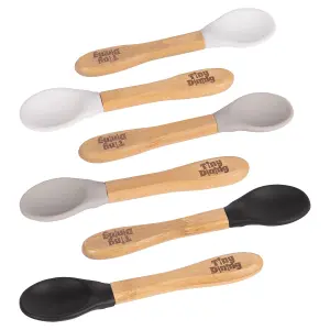 Tiny Dining - Children's Bamboo Silicone Tip Spoon Set - 14cm - Black White Grey - 6pc