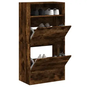 Berkfield Shoe Cabinet Smoked Oak 60x34x116 Engineered Wood